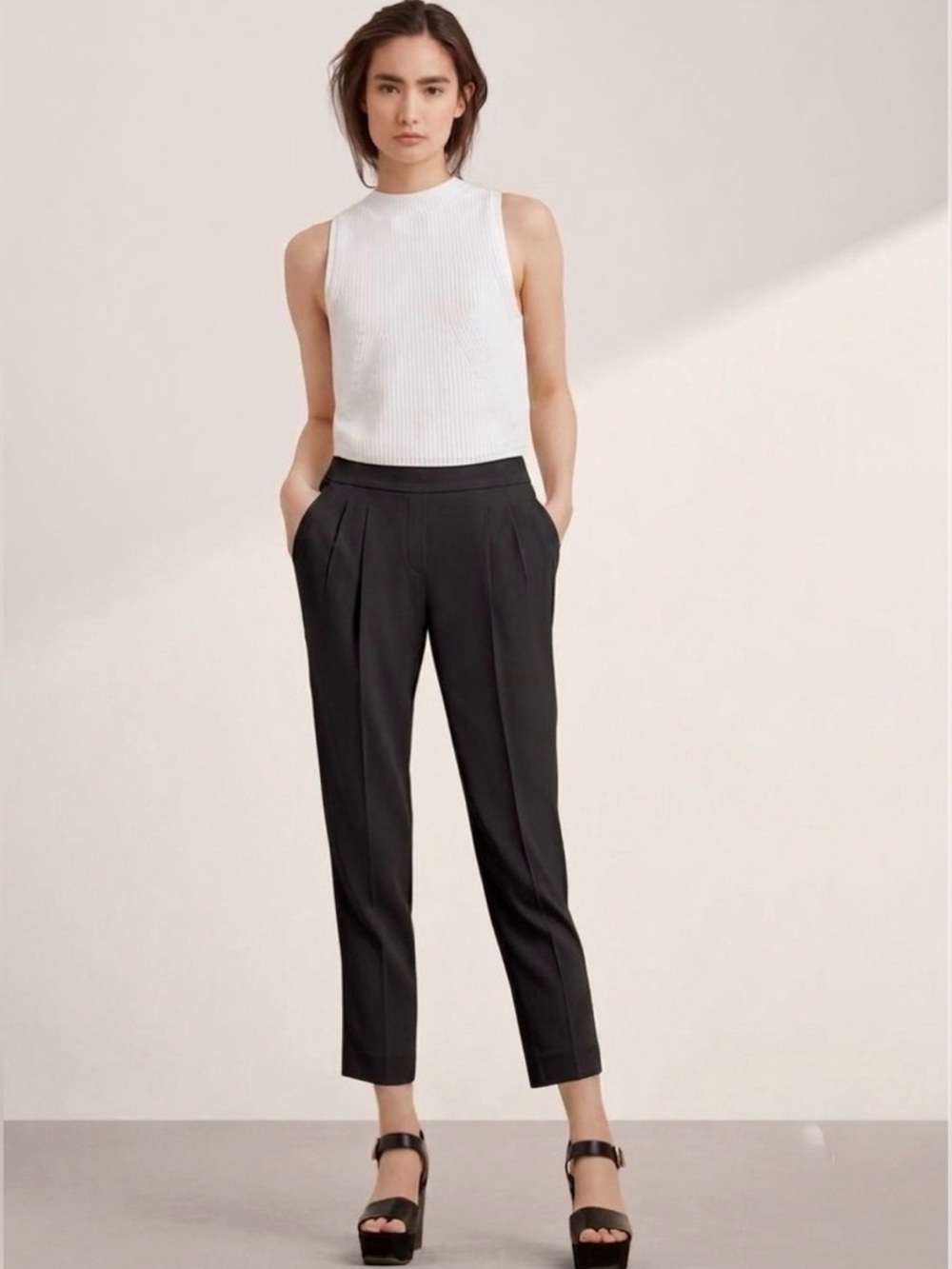 Babaton Black Pleated Cropped Trousers